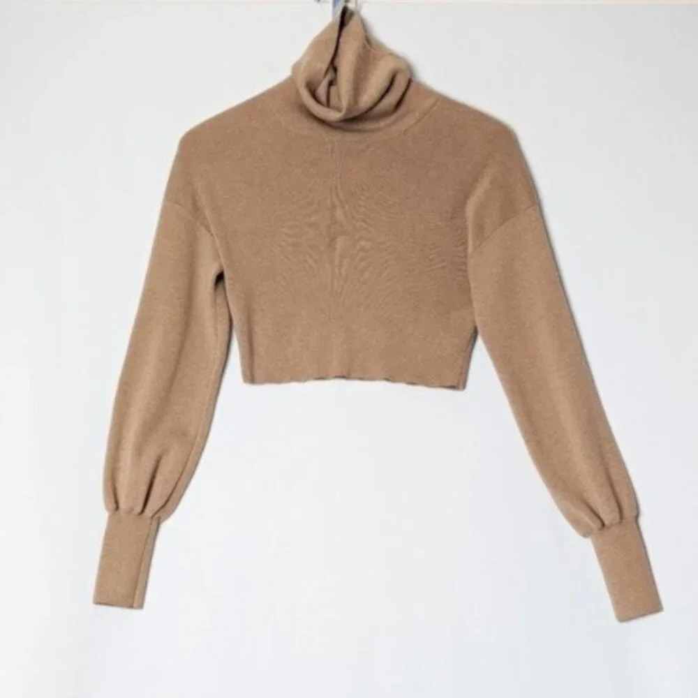 WILFRED Rebecca Sweater Wool Light Brown Cropped Turtleneck XS Aritzia - Picture 7 of 11